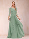 A-Line/Princess Scoop 3/4 Sleeves Chiffon Mother of the Bride Dresses with Appliques & Ruffles