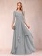 A-Line/Princess Scoop 3/4 Sleeves Chiffon Mother of the Bride Dresses with Appliques & Ruffles