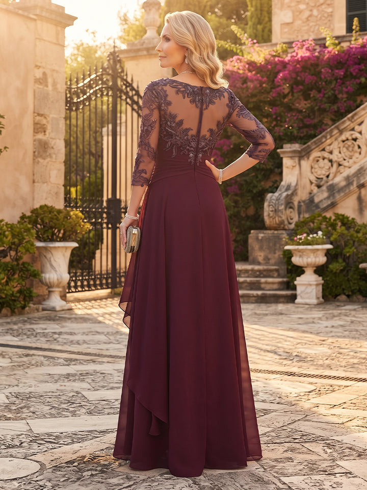 A-Line/Princess Chiffon Scoop 3/4 Sleeves Mother of the Bride Dresses with Appliques &amp; Ruffles