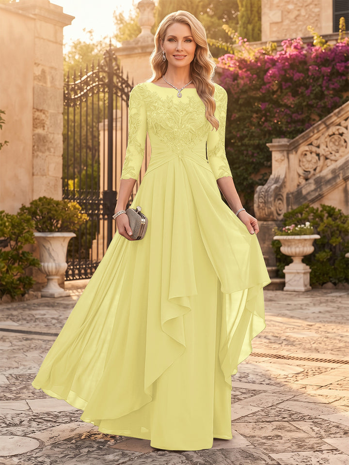 A-Line/Princess Chiffon Scoop 3/4 Sleeves Mother of the Bride Dresses with Appliques &amp; Ruffles