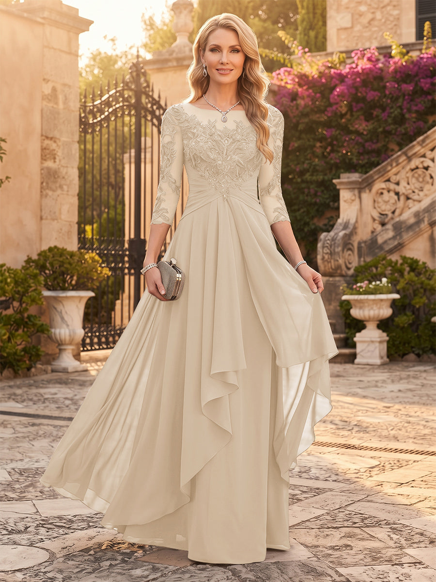 A-Line/Princess Chiffon Scoop 3/4 Sleeves Mother of the Bride Dresses with Appliques &amp; Ruffles
