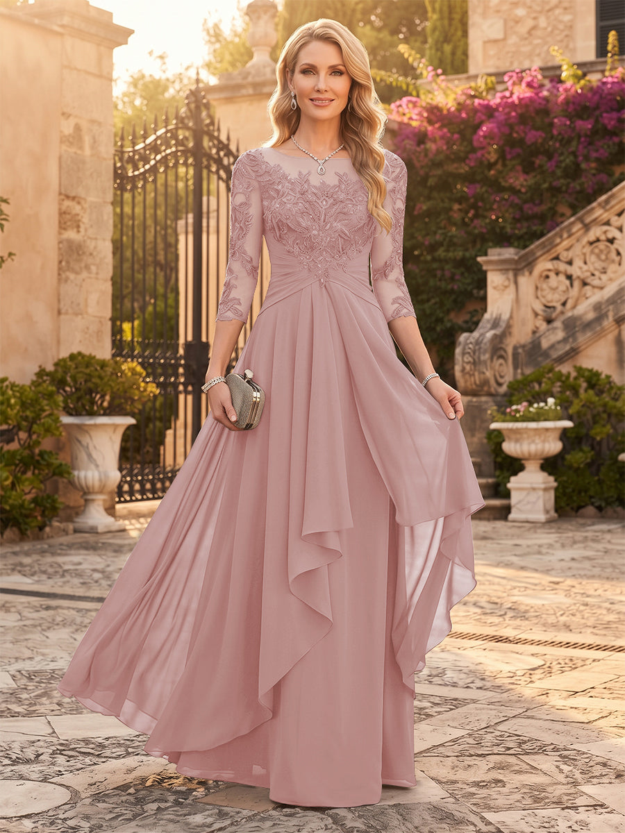 A-Line/Princess Chiffon Scoop 3/4 Sleeves Mother of the Bride Dresses with Appliques &amp; Ruffles