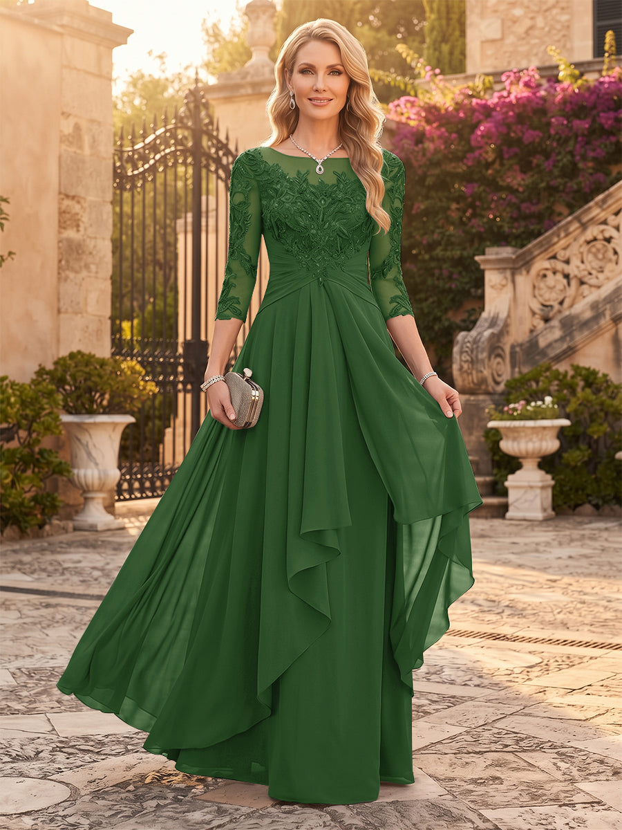A-Line/Princess Chiffon Scoop 3/4 Sleeves Mother of the Bride Dresses with Appliques &amp; Ruffles