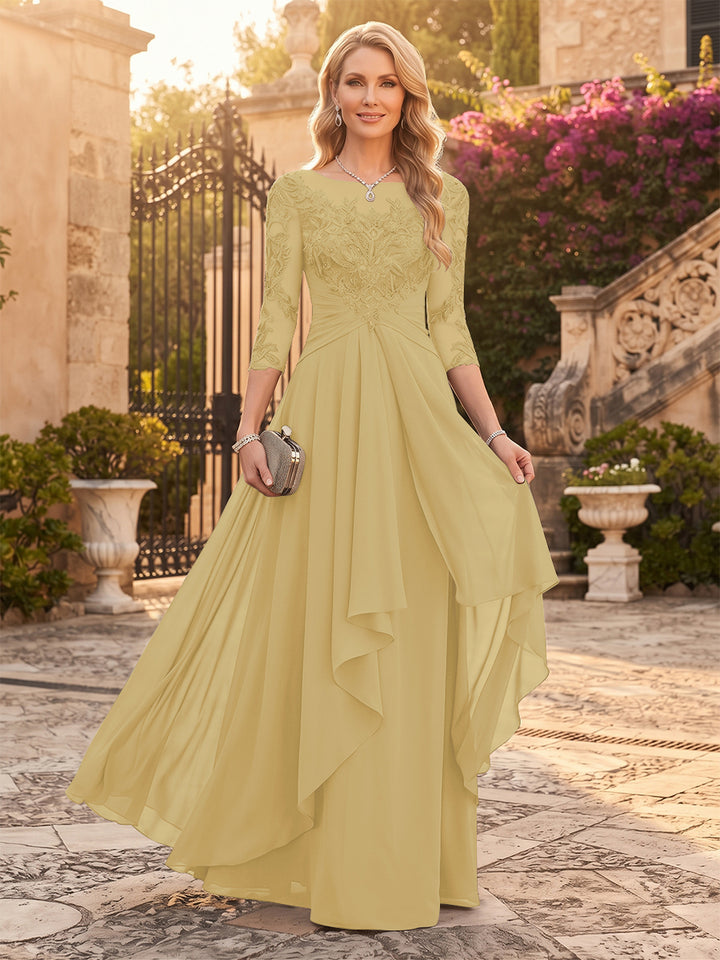 A-Line/Princess Chiffon Scoop 3/4 Sleeves Mother of the Bride Dresses with Appliques &amp; Ruffles
