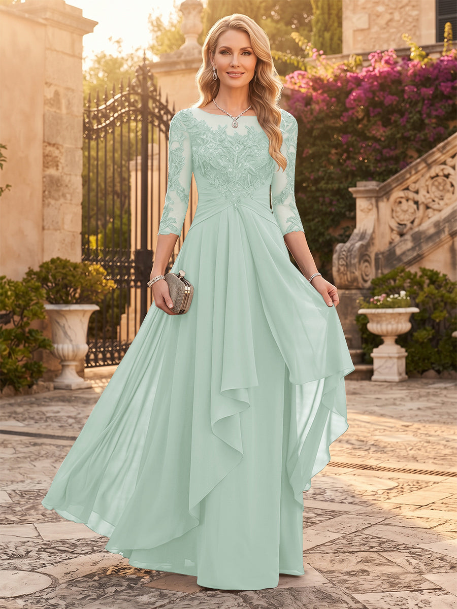 A-Line/Princess Chiffon Scoop 3/4 Sleeves Mother of the Bride Dresses with Appliques &amp; Ruffles
