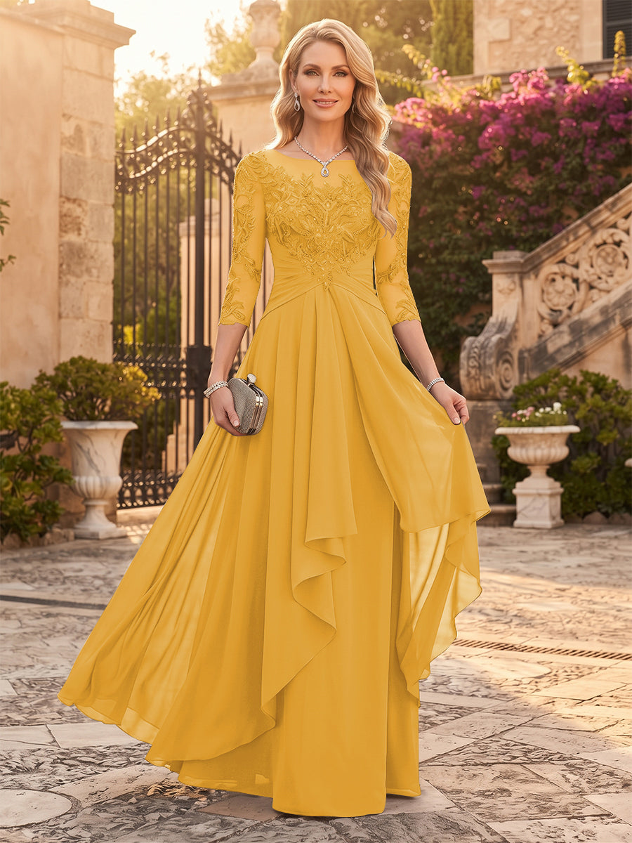 A-Line/Princess Chiffon Scoop 3/4 Sleeves Mother of the Bride Dresses with Appliques &amp; Ruffles