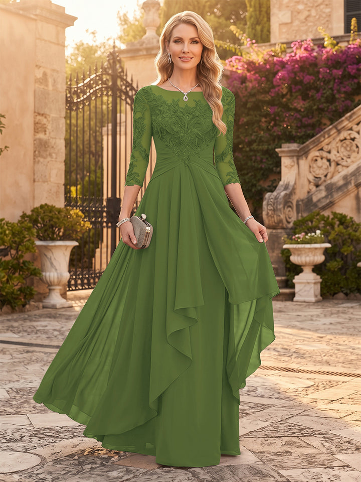 A-Line/Princess Chiffon Scoop 3/4 Sleeves Mother of the Bride Dresses with Appliques &amp; Ruffles