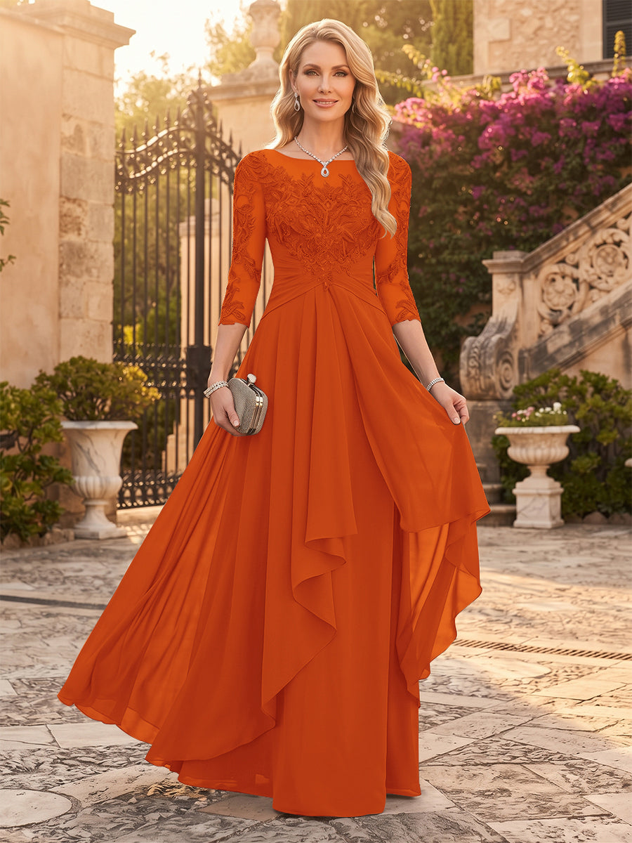 A-Line/Princess Chiffon Scoop 3/4 Sleeves Mother of the Bride Dresses with Appliques &amp; Ruffles