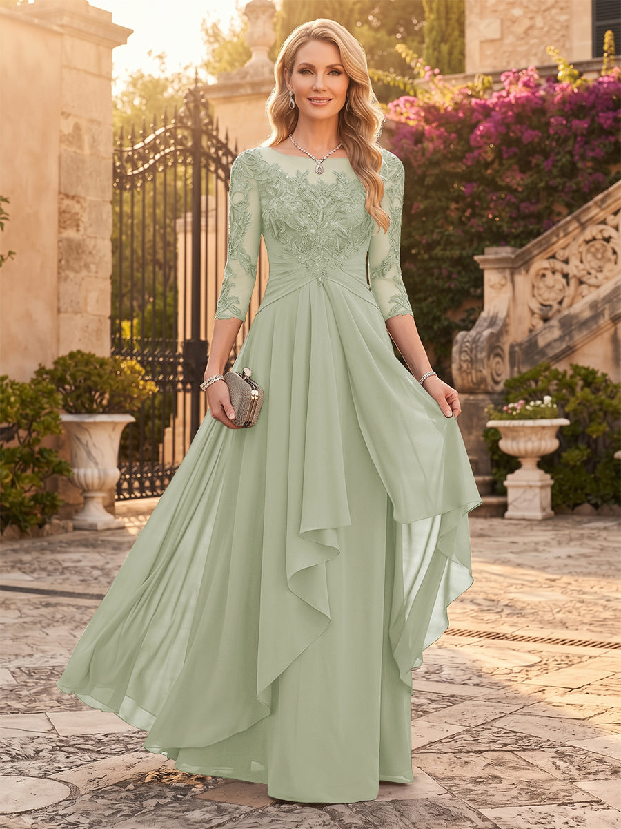 A-Line/Princess Chiffon Scoop 3/4 Sleeves Mother of the Bride Dresses with Appliques &amp; Ruffles
