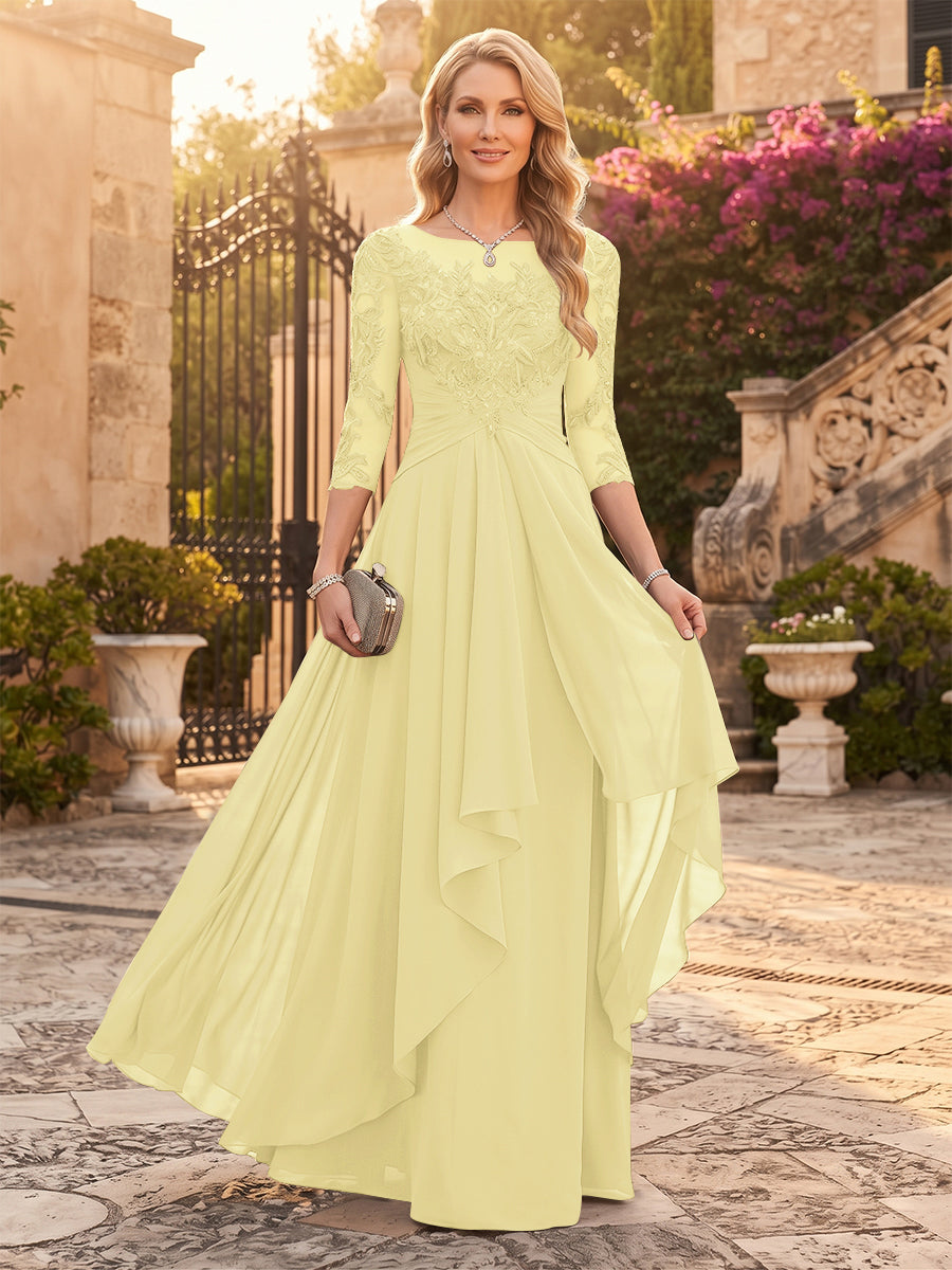 A-Line/Princess Chiffon Scoop 3/4 Sleeves Mother of the Bride Dresses with Appliques &amp; Ruffles