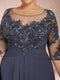 A-Line/Princess Scoop 3/4 Sleeves Chiffon Plus Size Mother of the Bride Dresses with Appliques & Ruffles
