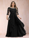 A-Line/Princess Scoop 3/4 Sleeves Chiffon Plus Size Mother of the Bride Dresses with Appliques & Ruffles