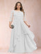 A-Line/Princess Scoop 3/4 Sleeves Chiffon Plus Size Mother of the Bride Dresses with Appliques & Ruffles