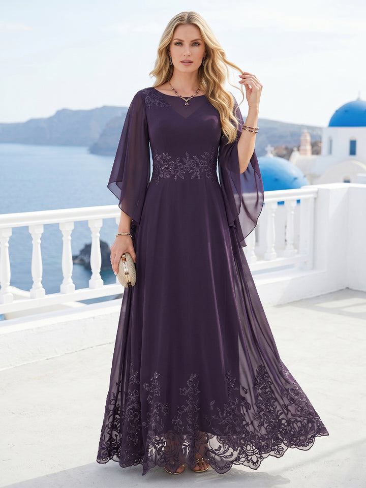 A-Line/Princess Scoop 3/4 Sleeves Ankle-Length Mother of the Bride Dresses with Appliques