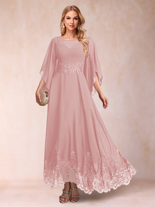 A-Line/Princess Scoop 3/4 Sleeves Ankle-Length Mother of the Bride Dresses with Appliques