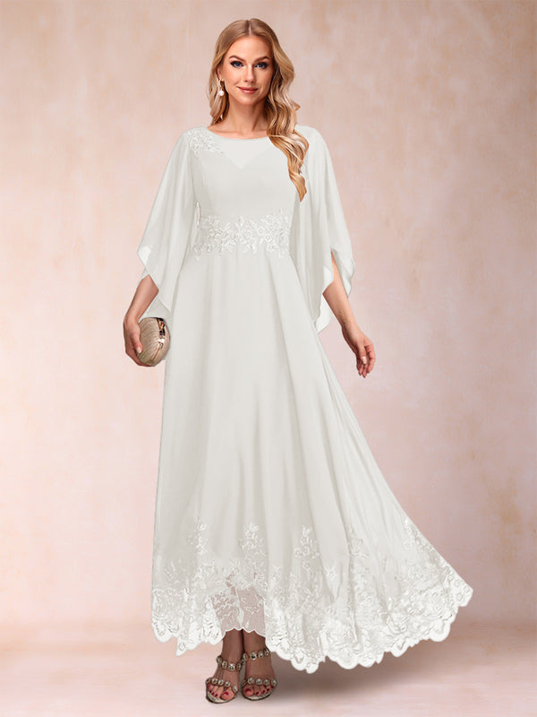 A-Line/Princess Scoop 3/4 Sleeves Ankle-Length Mother of the Bride Dresses with Appliques