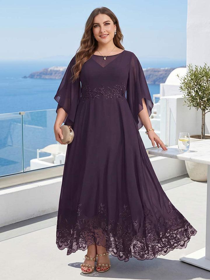 A-Line/Princess Scoop 3/4 Sleeves Ankle-Length Plus Size Mother of the Bride Dresses with Appliques