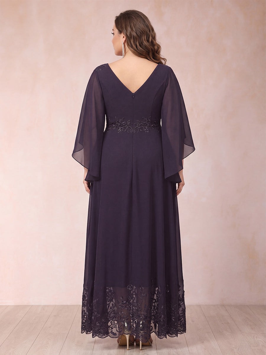 A-Line/Princess Scoop 3/4 Sleeves Ankle-Length Plus Size Mother of the Bride Dresses with Appliques