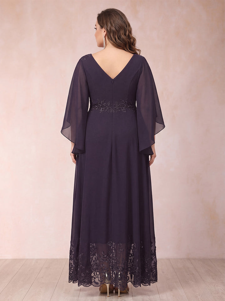 A-Line/Princess Scoop 3/4 Sleeves Ankle-Length Plus Size Mother of the Bride Dresses with Appliques
