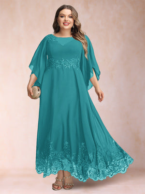 A-Line/Princess Scoop 3/4 Sleeves Ankle-Length Plus Size Mother of the Bride Dresses with Appliques