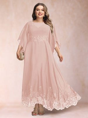 A-Line/Princess Scoop 3/4 Sleeves Ankle-Length Plus Size Mother of the Bride Dresses with Appliques