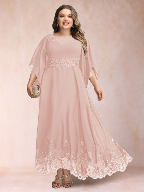 A-Line/Princess Scoop 3/4 Sleeves Ankle-Length Plus Size Mother of the Bride Dresses with Appliques