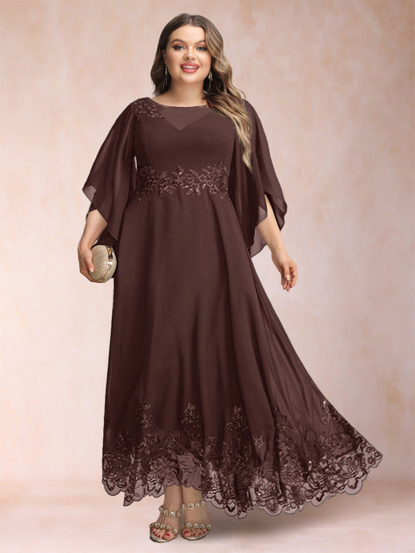 A-Line/Princess Scoop 3/4 Sleeves Ankle-Length Plus Size Mother of the Bride Dresses with Appliques