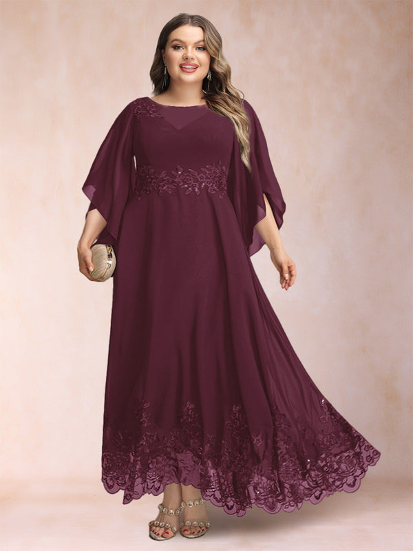 A-Line/Princess Scoop 3/4 Sleeves Ankle-Length Plus Size Mother of the Bride Dresses with Appliques