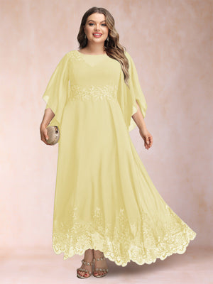 A-Line/Princess Scoop 3/4 Sleeves Ankle-Length Plus Size Mother of the Bride Dresses with Appliques