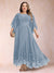 A-Line/Princess Scoop 3/4 Sleeves Ankle-Length Plus Size Mother of the Bride Dresses with Appliques