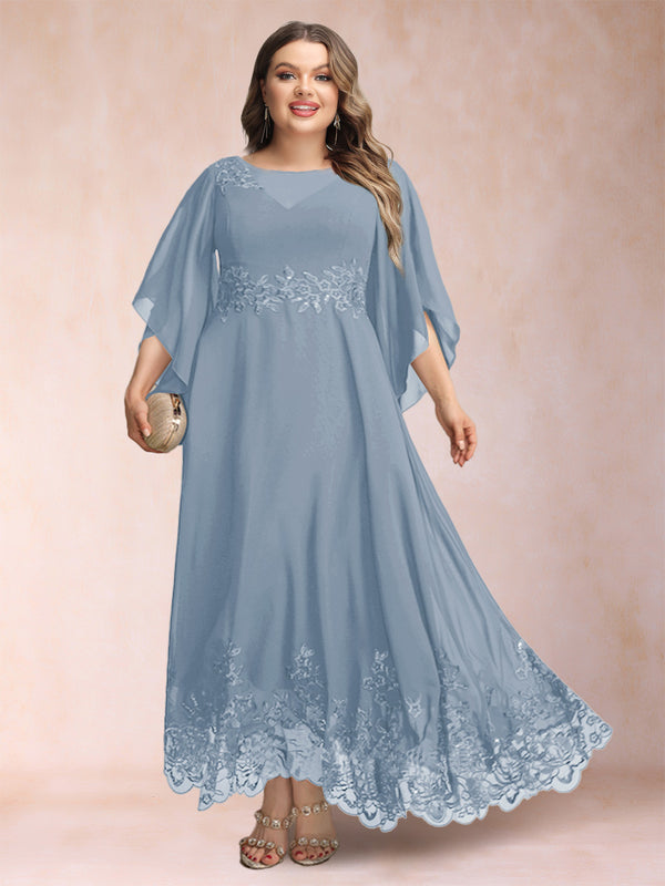 A-Line/Princess Scoop 3/4 Sleeves Ankle-Length Plus Size Mother of the Bride Dresses with Appliques