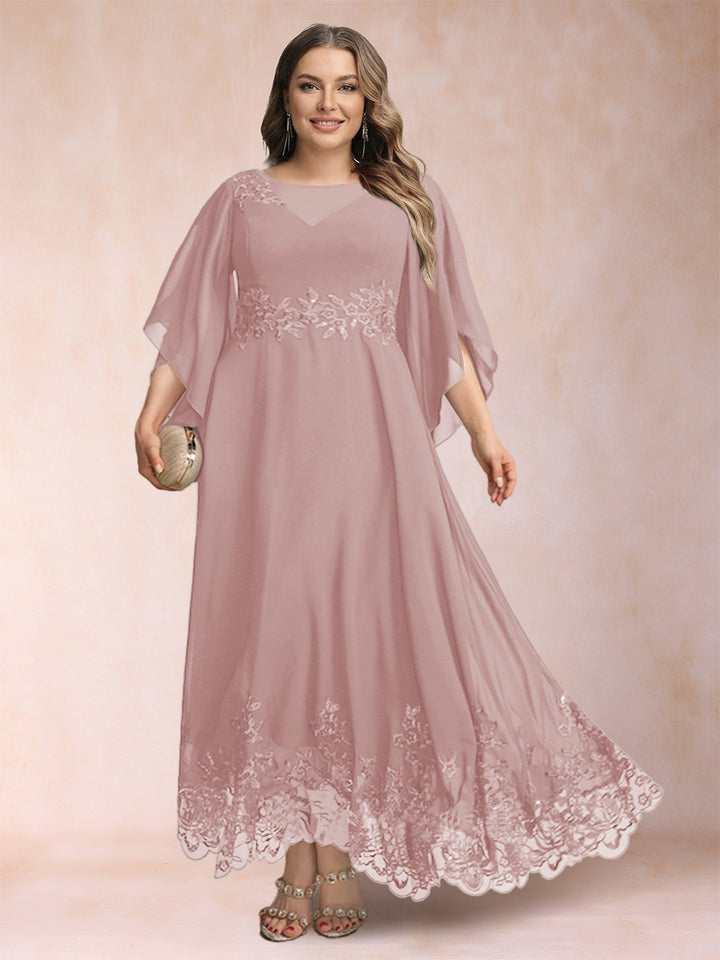 A-Line/Princess Scoop 3/4 Sleeves Ankle-Length Plus Size Mother of the Bride Dresses with Appliques