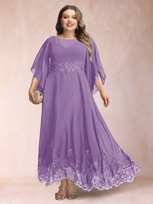 A-Line/Princess Scoop 3/4 Sleeves Ankle-Length Plus Size Mother of the Bride Dresses with Appliques