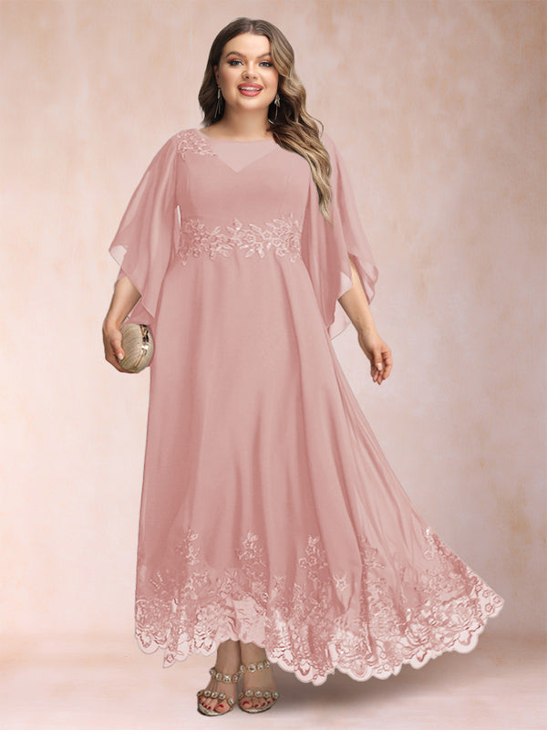 A-Line/Princess Scoop 3/4 Sleeves Ankle-Length Plus Size Mother of the Bride Dresses with Appliques