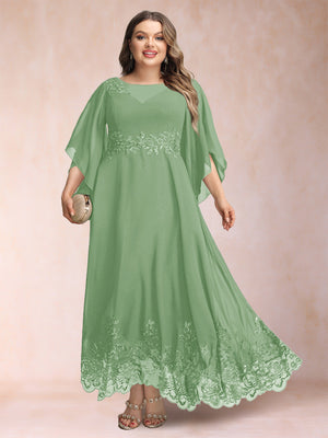 A-Line/Princess Scoop 3/4 Sleeves Ankle-Length Plus Size Mother of the Bride Dresses with Appliques