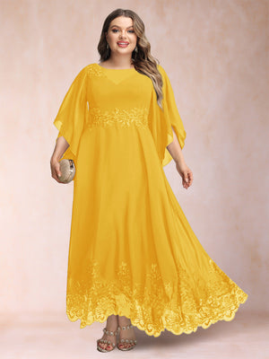 A-Line/Princess Scoop 3/4 Sleeves Ankle-Length Plus Size Mother of the Bride Dresses with Appliques