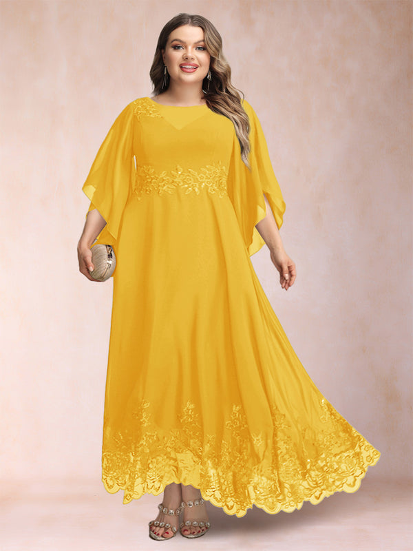 A-Line/Princess Scoop 3/4 Sleeves Ankle-Length Plus Size Mother of the Bride Dresses with Appliques