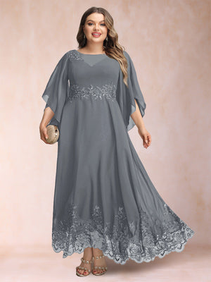 A-Line/Princess Scoop 3/4 Sleeves Ankle-Length Plus Size Mother of the Bride Dresses with Appliques