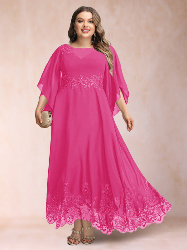 A-Line/Princess Scoop 3/4 Sleeves Ankle-Length Plus Size Mother of the Bride Dresses with Appliques
