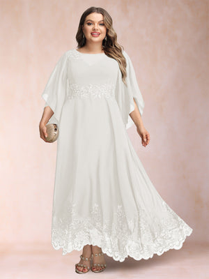 A-Line/Princess Scoop 3/4 Sleeves Ankle-Length Plus Size Mother of the Bride Dresses with Appliques