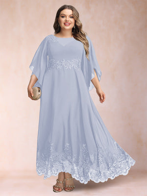 A-Line/Princess Scoop 3/4 Sleeves Ankle-Length Plus Size Mother of the Bride Dresses with Appliques