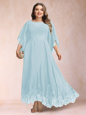 A-Line/Princess Scoop 3/4 Sleeves Ankle-Length Plus Size Mother of the Bride Dresses with Appliques