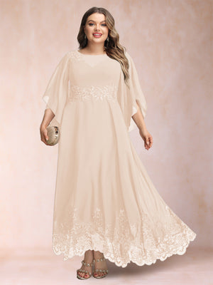 A-Line/Princess Scoop 3/4 Sleeves Ankle-Length Plus Size Mother of the Bride Dresses with Appliques