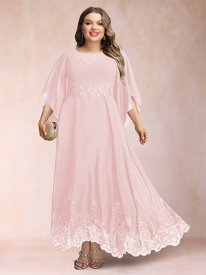 A-Line/Princess Scoop 3/4 Sleeves Ankle-Length Plus Size Mother of the Bride Dresses with Appliques