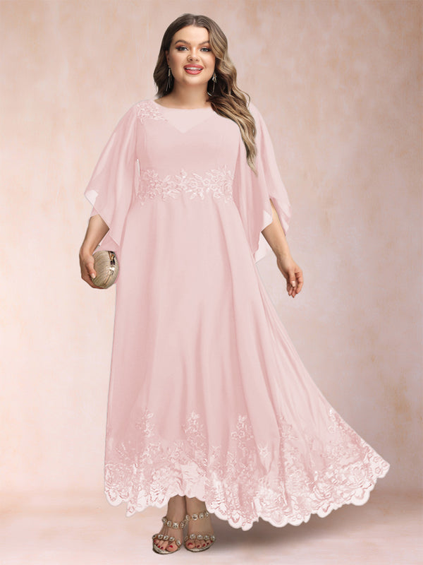 A-Line/Princess Scoop 3/4 Sleeves Ankle-Length Plus Size Mother of the Bride Dresses with Appliques