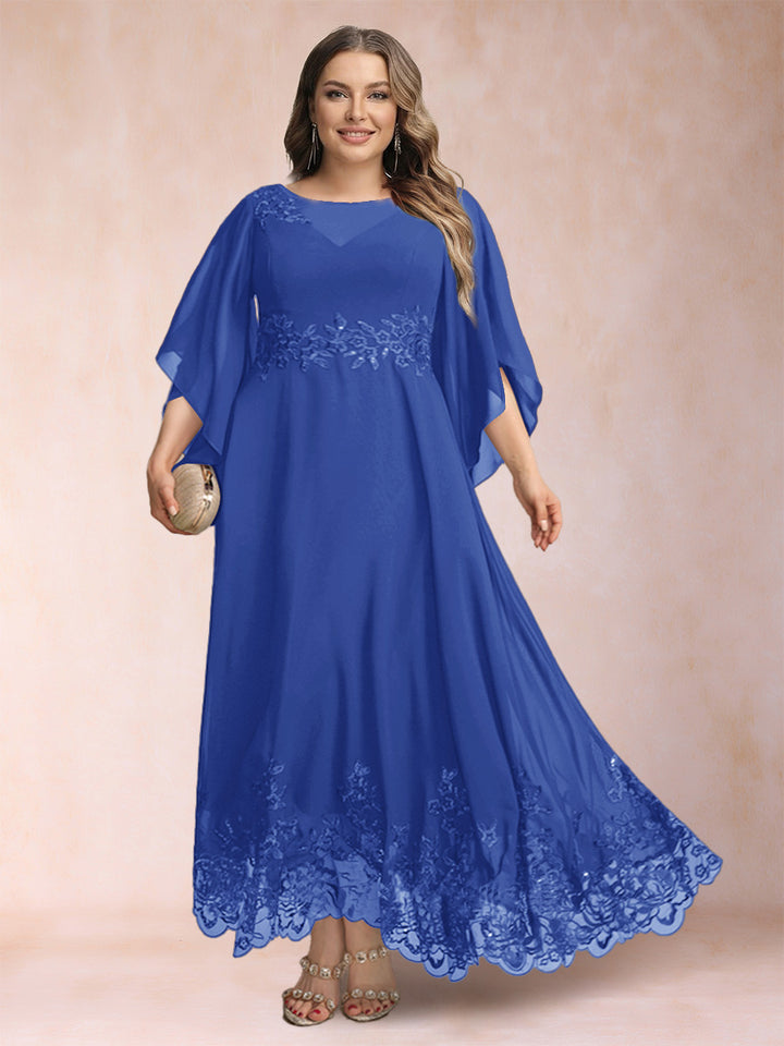 A-Line/Princess Scoop 3/4 Sleeves Ankle-Length Plus Size Mother of the Bride Dresses with Appliques