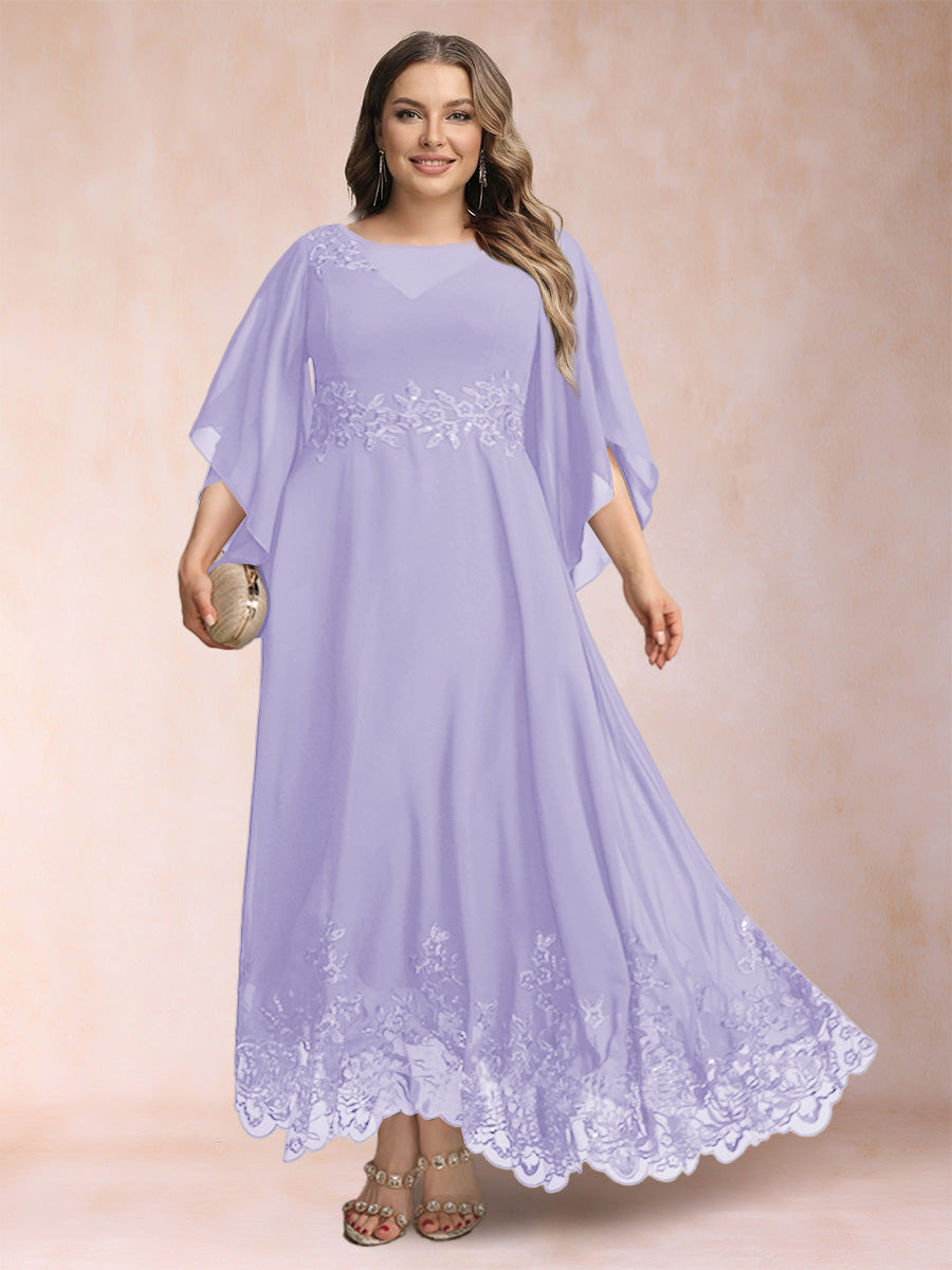 A-Line/Princess Scoop 3/4 Sleeves Ankle-Length Plus Size Mother of the Bride Dresses with Appliques