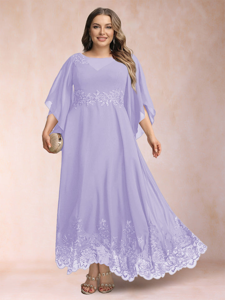 A-Line/Princess Scoop 3/4 Sleeves Ankle-Length Plus Size Mother of the Bride Dresses with Appliques