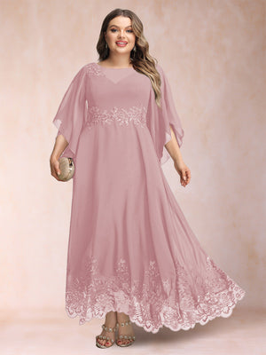 A-Line/Princess Scoop 3/4 Sleeves Ankle-Length Plus Size Mother of the Bride Dresses with Appliques