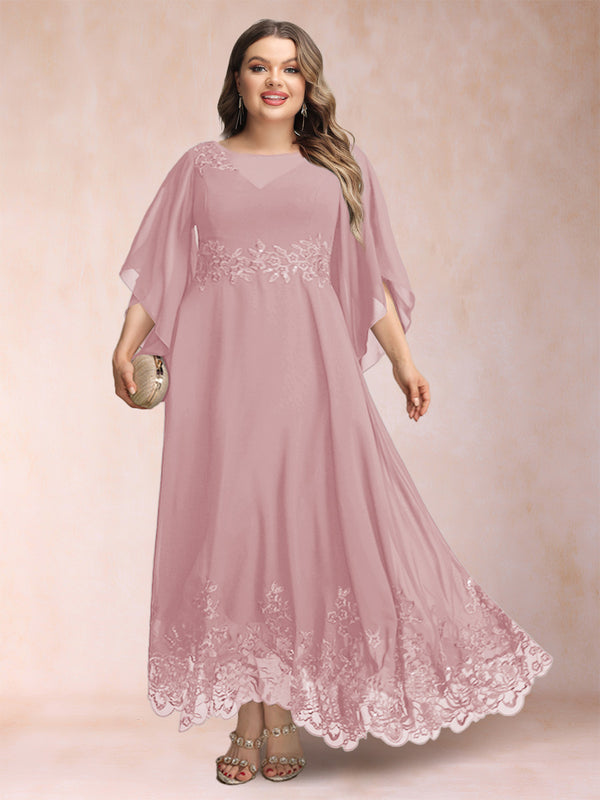 A-Line/Princess Scoop 3/4 Sleeves Ankle-Length Plus Size Mother of the Bride Dresses with Appliques